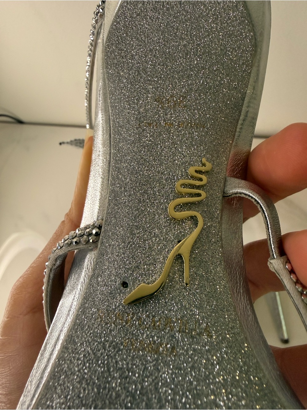 René Caovilla Cleo Star Silver Crystal Spiral Heels Sandals - Picture 11 of 13